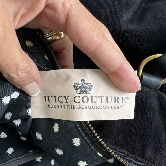 Vintage Juicy Couture Handbag Y2K Black Velour Shoulder Bag Big Rhinestones Bow - Picture 10 of 16